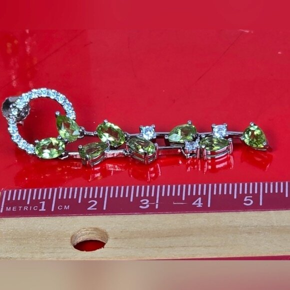 925 Sterling Silver Earrings 5cm with Natural Peridot Gem & CZ - Picture 4 of 8